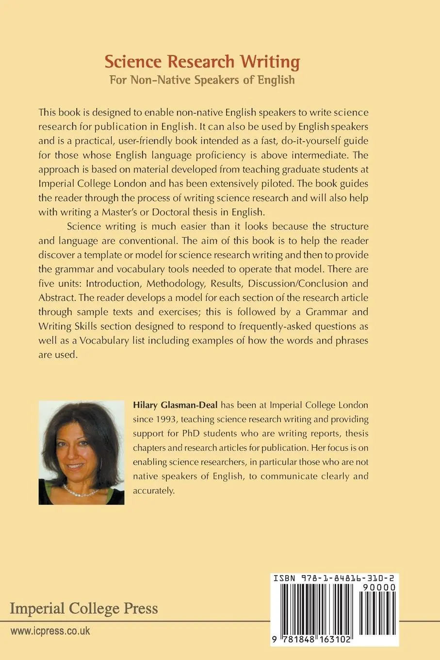Rückseite: 9781848163102 | SCIENCE RESEARCH WRITING FOR NON-NATIV.. | Hilary Glasman-Deal | Buch