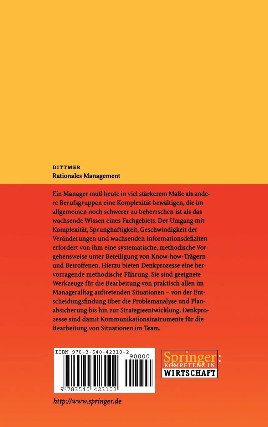 Rückseite: 9783540423102 | Rationales Management | Komplexität methodisch meistern | Dittmer