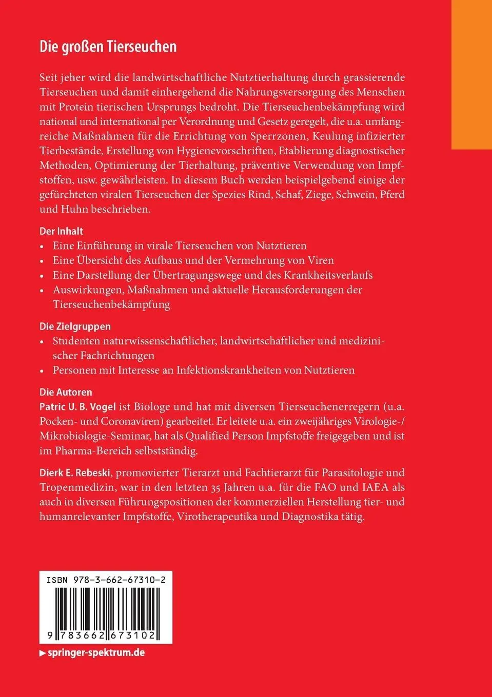 Rückseite: 9783662673102 | Die großen Tierseuchen | Dierk E. Rebeski (u. a.) | Taschenbuch | viii