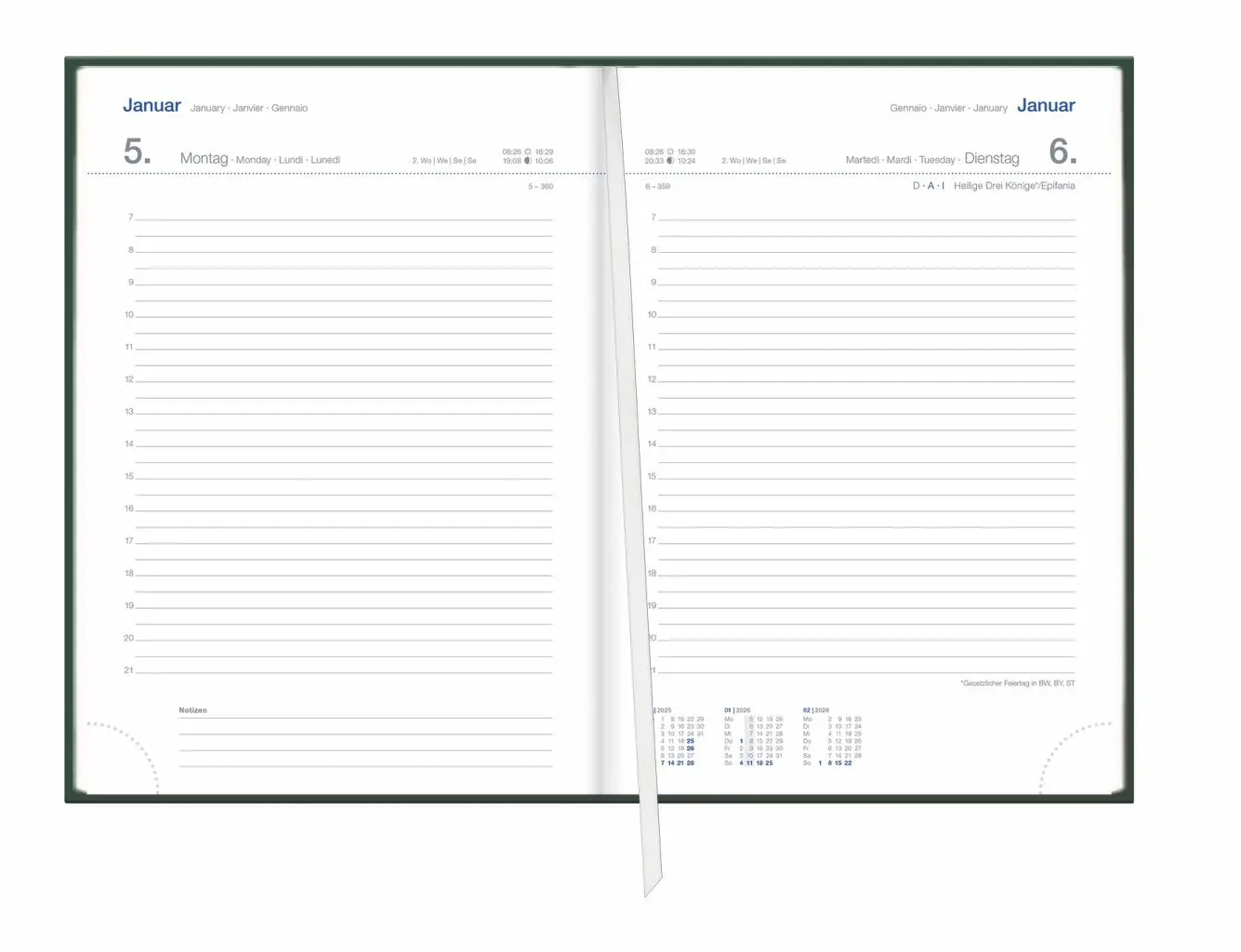 Bild: 9783756413102 | Tages-Cheftimer A5, grün 2026 | Kalender | Bürokalender Heye | 360 S.