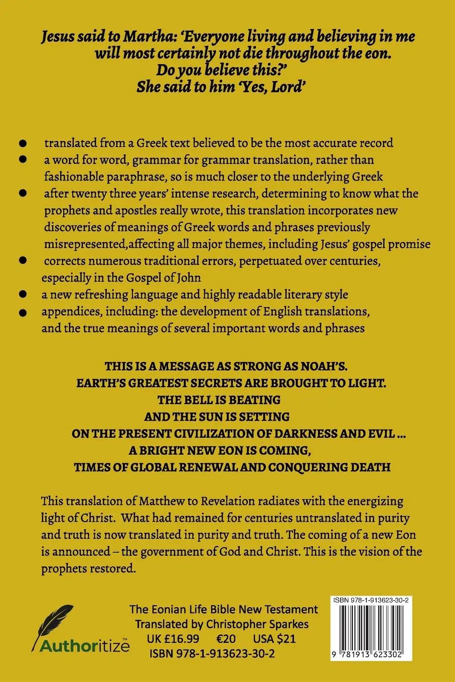 Rückseite: 9781913623302 | The Eonian Life Bible New Testament | Christopher Speakes | Buch