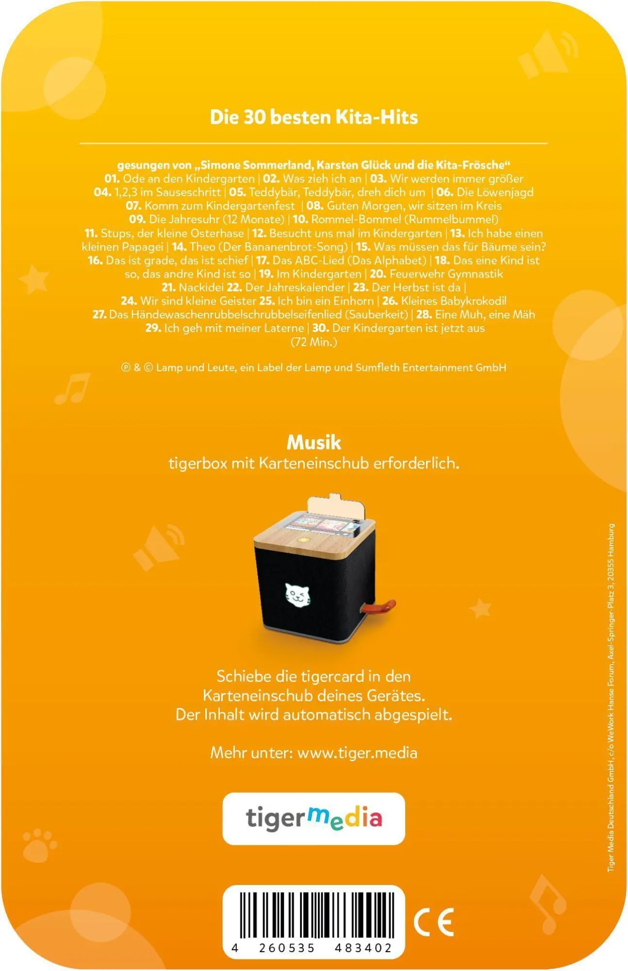 Bild: 4260535483402 | tigercard - Die 30 Besten: Die 30 Besten Kita-Hits | Deutsch | 2020