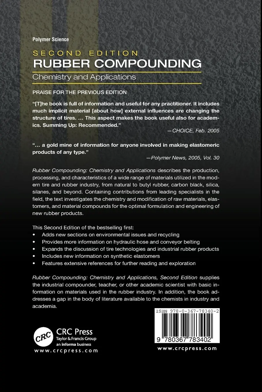 Rückseite: 9780367783402 | Rubber Compounding | Chemistry and Applications, Second Edition | Buch