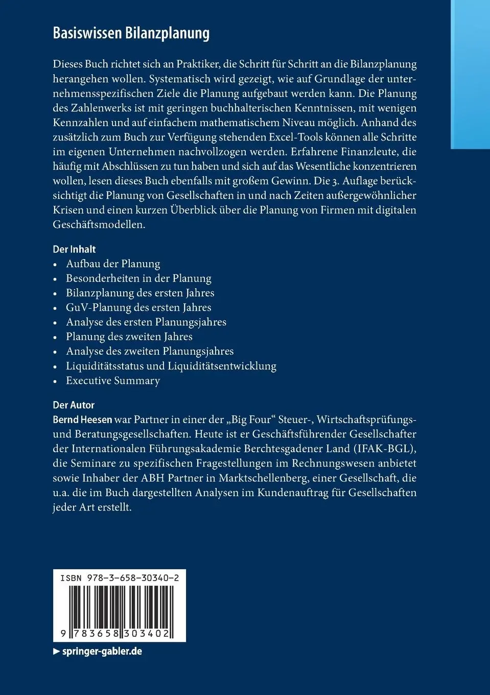 Rückseite: 9783658303402 | Basiswissen Bilanzplanung | Bernd Heesen | Taschenbuch | xiii | 2020