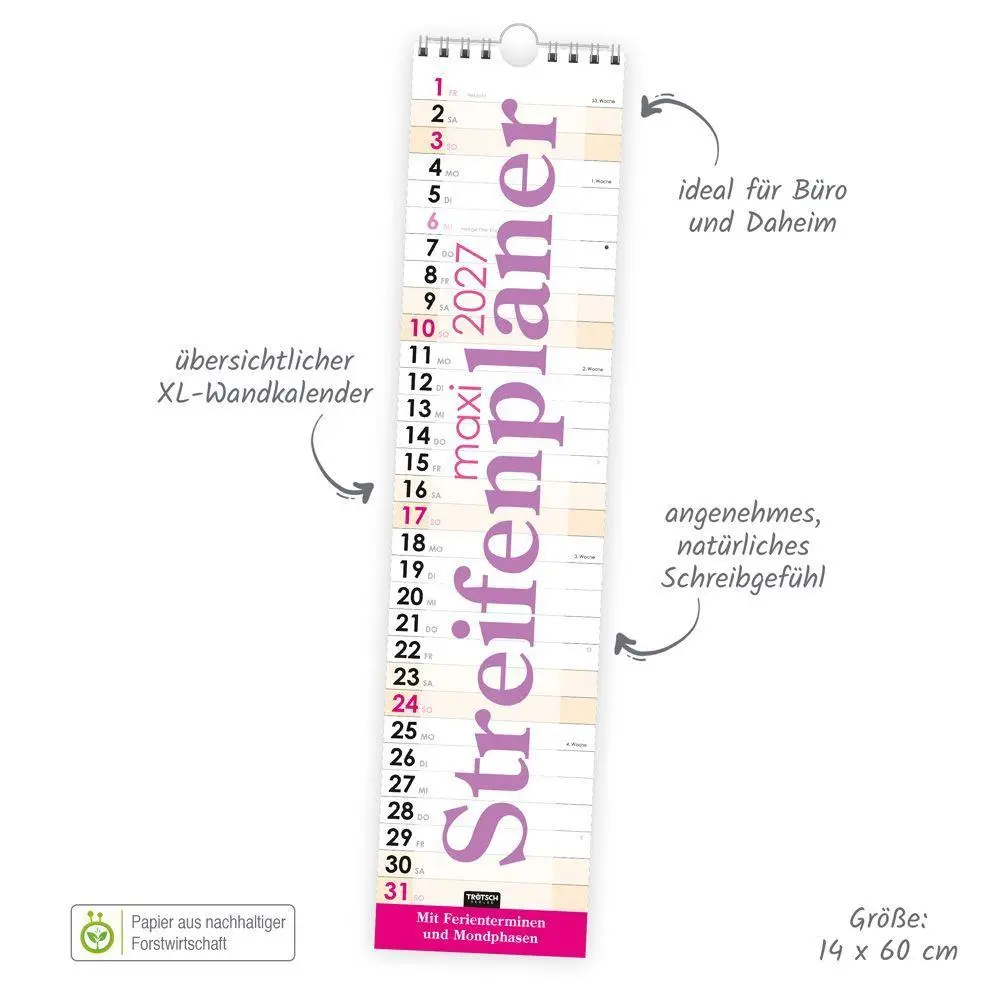 Bild: 4251901513502 | TRÖTSCH - Streifenkalender Maxi Violett 2027 | KG | Kalender | 14 S.