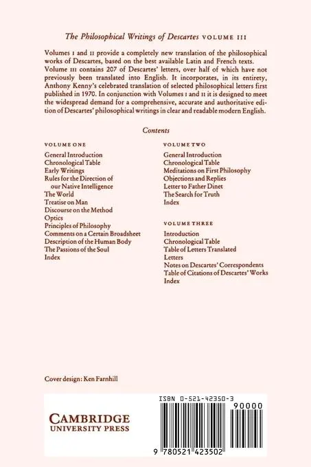 Rückseite: 9780521423502 | The Philosophical Writings of Descartes | The Correspondence | Buch