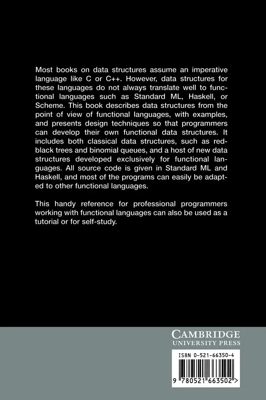 Rückseite: 9780521663502 | Purely Functional Data Structures | Chris Okasaki | Taschenbuch | 1999