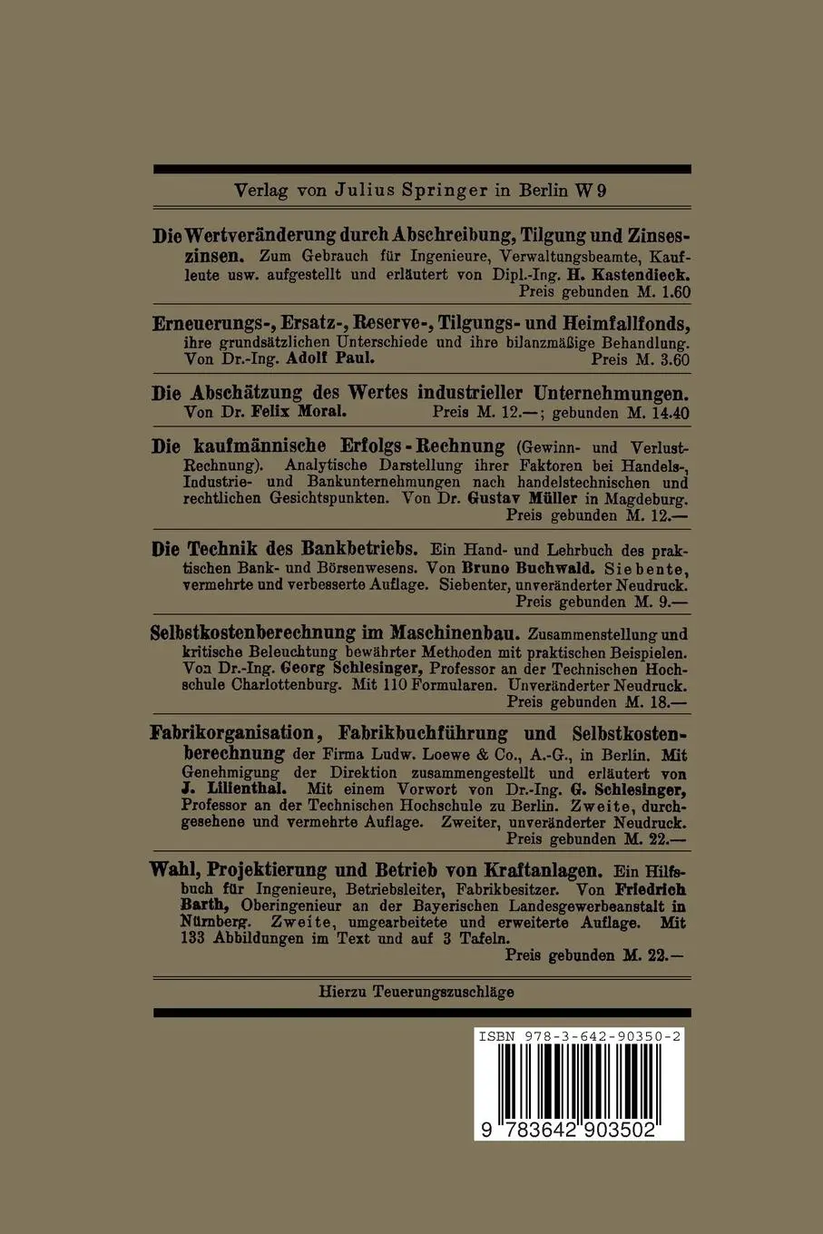 Rückseite: 9783642903502 | Die Wertminderungen an Betriebsanlagen | Emil Schiff | Taschenbuch