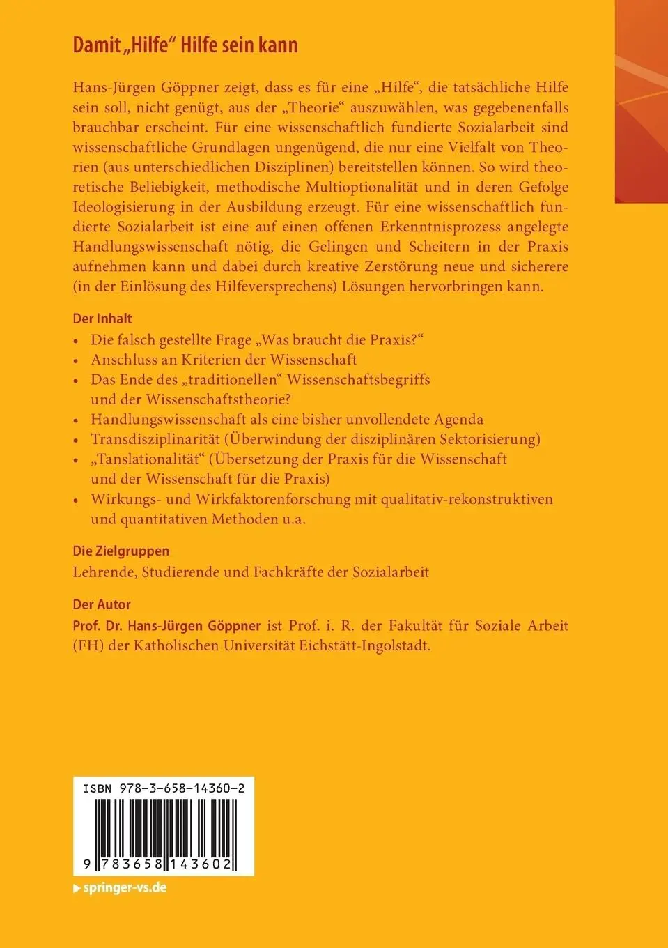 Rückseite: 9783658143602 | Damit "Hilfe" Hilfe sein kann | Hans-Jürgen Göppner | Taschenbuch | xx