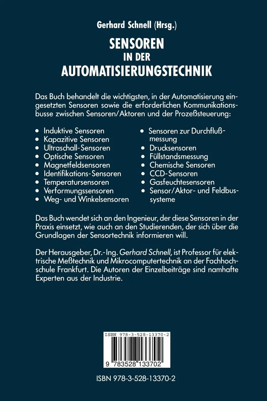 Rückseite: 9783528133702 | Sensoren in der Automatisierungstechnik | Gerhard Schnell | Buch