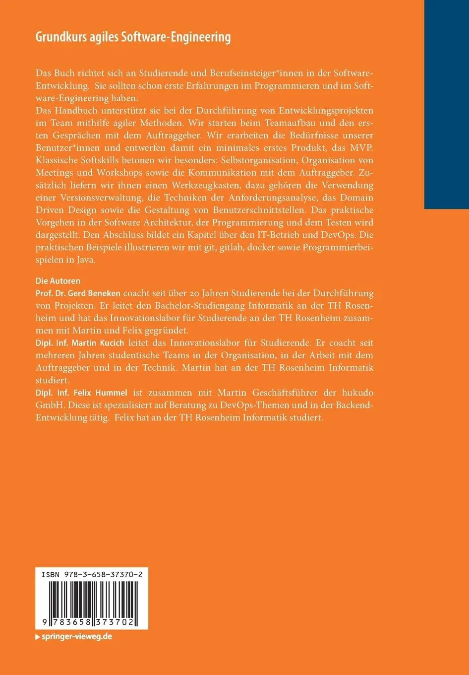 Rückseite: 9783658373702 | Grundkurs agiles Software-Engineering | Gerd Beneken (u. a.) | Buch