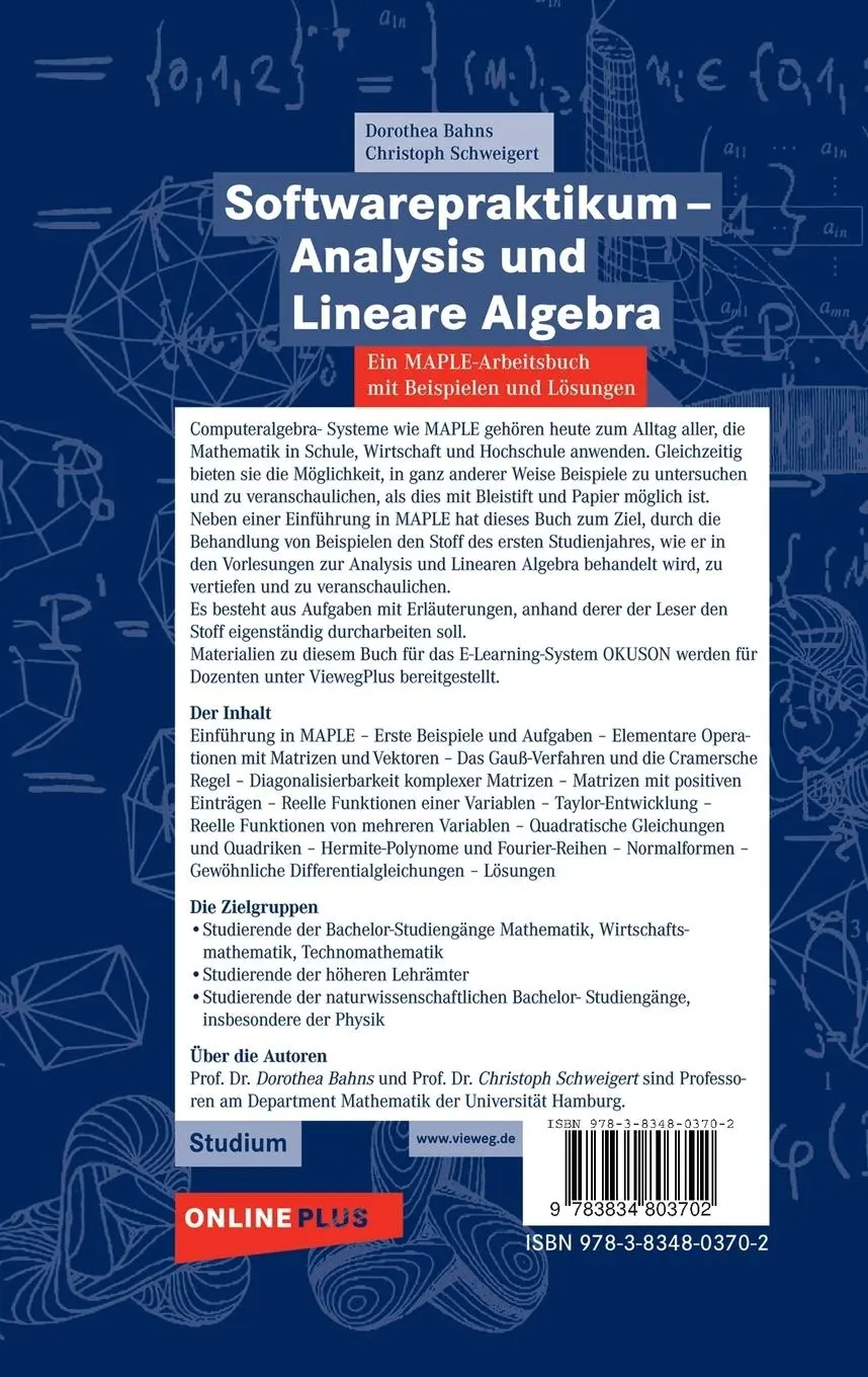 Rückseite: 9783834803702 | Softwarepraktikum - Analysis und Lineare Algebra | Schweigert (u. a.)