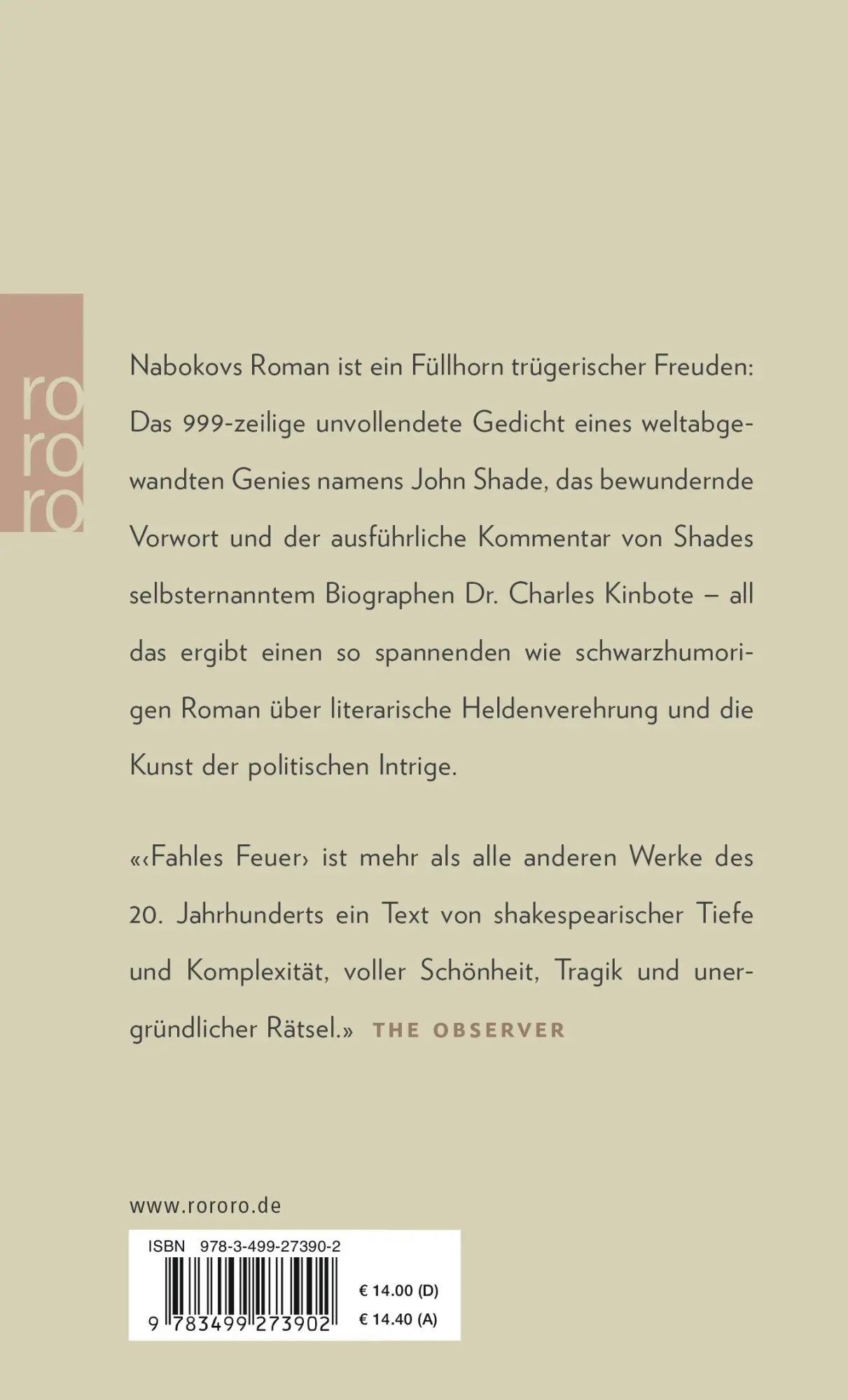 Rückseite: 9783499273902 | Fahles Feuer | Vladimir Nabokov | Taschenbuch | 544 S. | Deutsch
