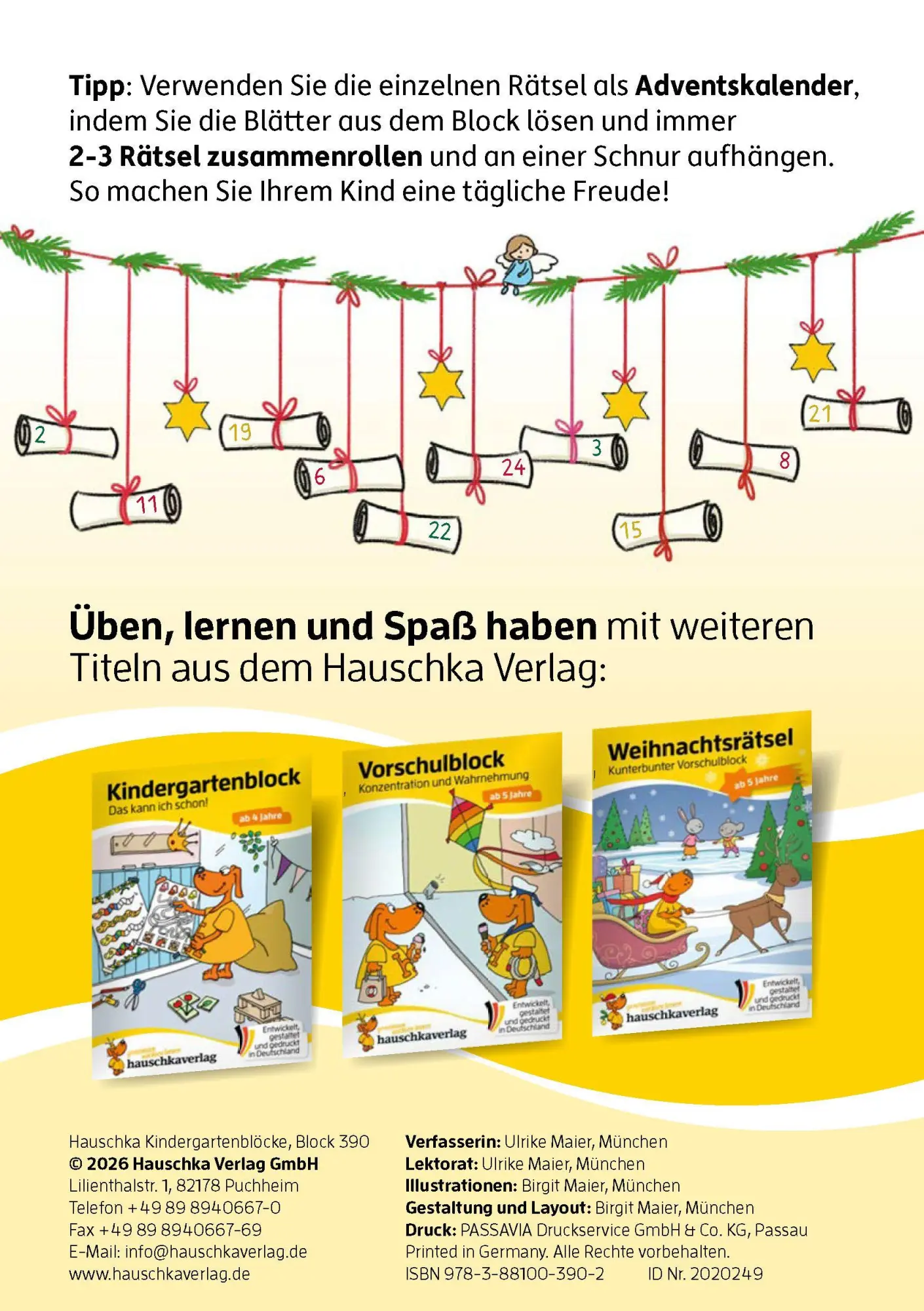Bild: 9783881003902 | Weihnachtsrätsel - Kunterbunter Kindergartenblock ab 4 Jahre | Maier