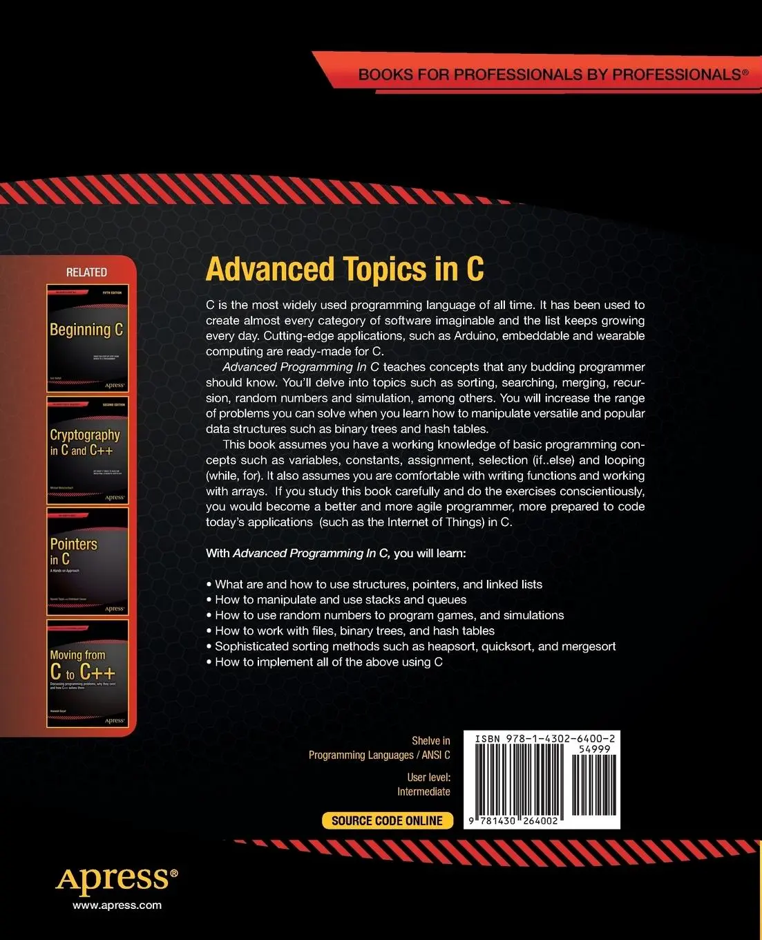 Rückseite: 9781430264002 | Advanced Topics in C | Core Concepts in Data Structures | Kalicharan