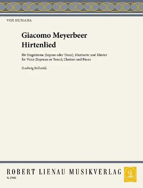 Cover: 9790011274002 | Hirtenlied | Giacomo Meyerbeer | Broschüre | Vox Humana | 16 S. | 1995
