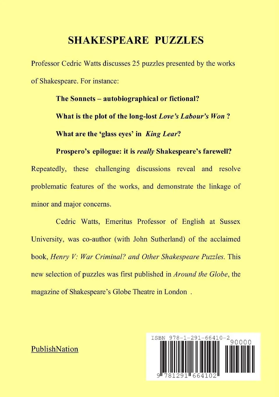Rückseite: 9781291664102 | Shakespeare Puzzles | Cedric Watts | Taschenbuch | Englisch | 2014