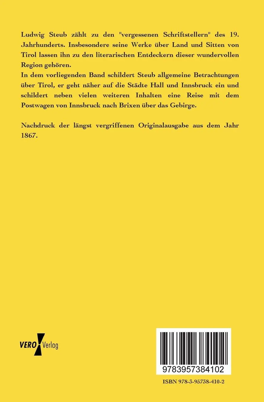 Rückseite: 9783957384102 | Herbsttage in Tirol | Ludwig Steub | Taschenbuch | 276 S. | Deutsch