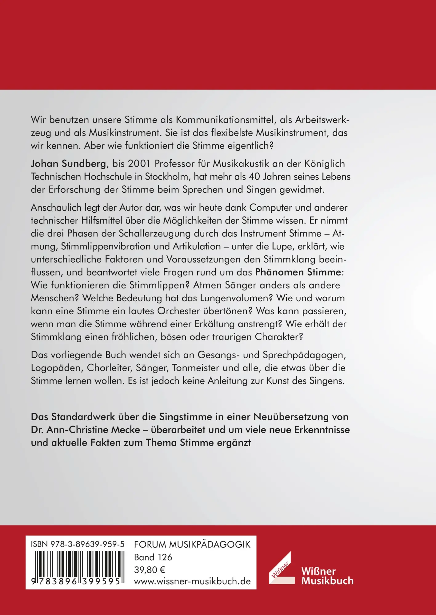 Rückseite: 9783990944202 | Die Wissenschaft von der Singstimme | Johan Sundberg | Taschenbuch