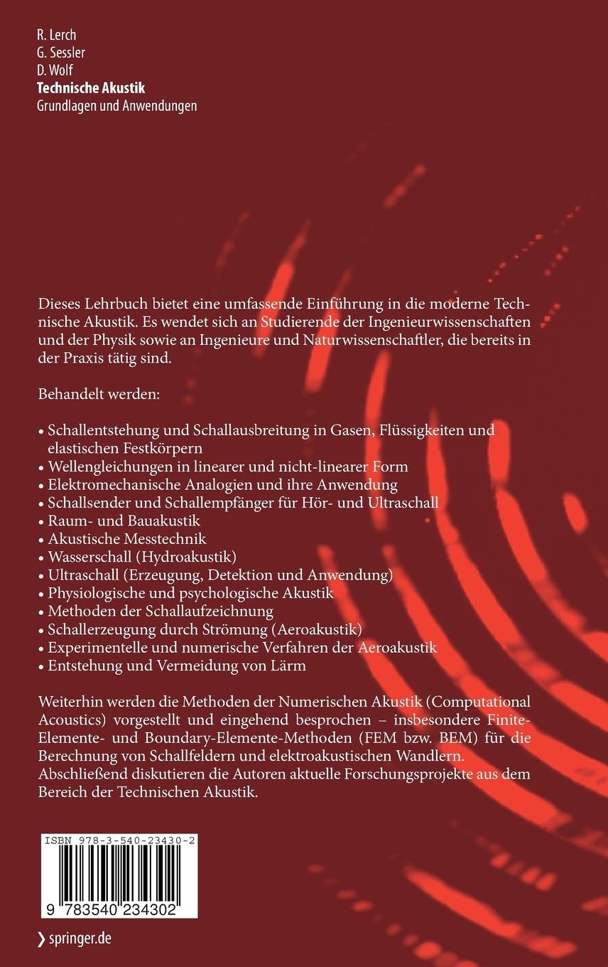 Rückseite: 9783540234302 | Technische Akustik | Grundlagen und Anwendungen | Lerch (u. a.) | Buch