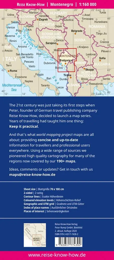 Rückseite: 9783831774302 | Reise Know-How Landkarte Montenegro (1:160.000) | Rump | (Land-)Karte