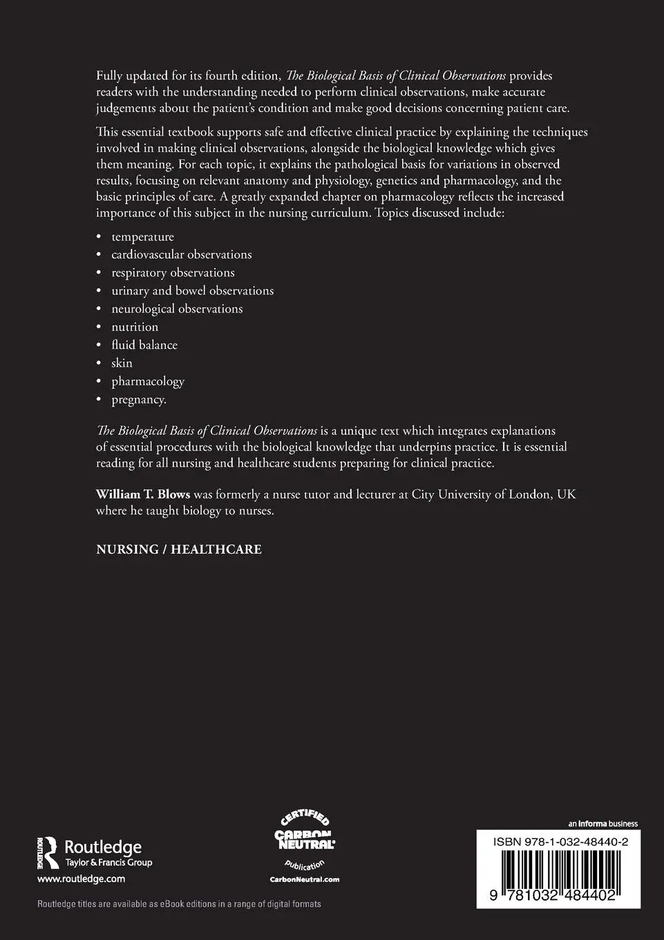 Rückseite: 9781032484402 | The Biological Basis of Clinical Observations | William T Blows | Buch