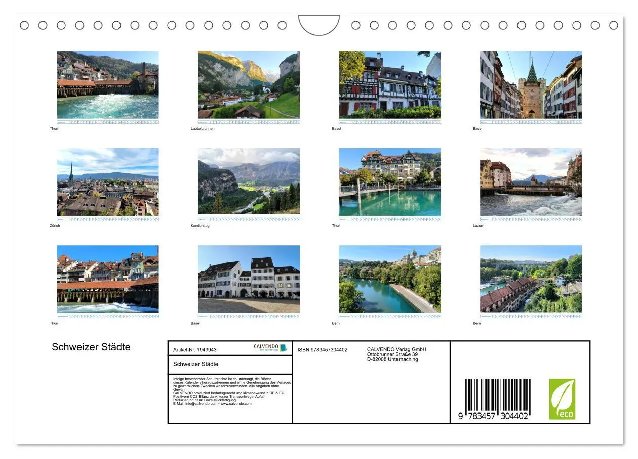 Bild: 9783457304402 | Schweizer Städte (Wandkalender 2026 DIN A4 quer), CALVENDO...