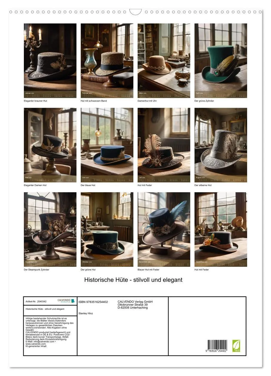 Bild: 9783516254402 | Historische Hüte - stilvoll und elegant (Wandkalender 2026 DIN A2...