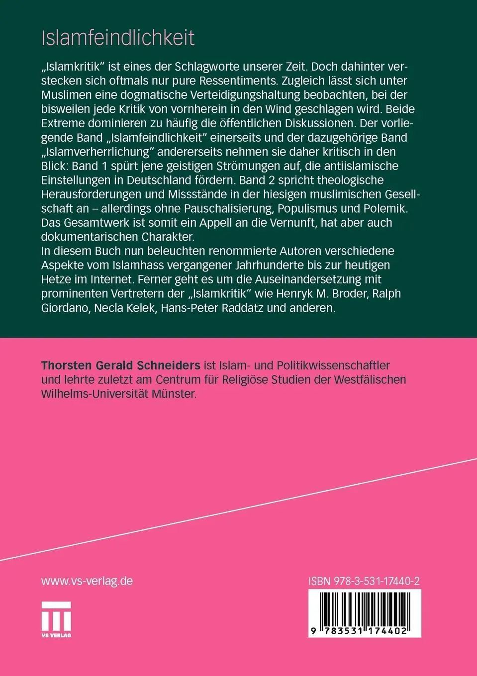 Rückseite: 9783531174402 | Islamfeindlichkeit | Wenn die Grenzen der Kritik verschwimmen | Buch