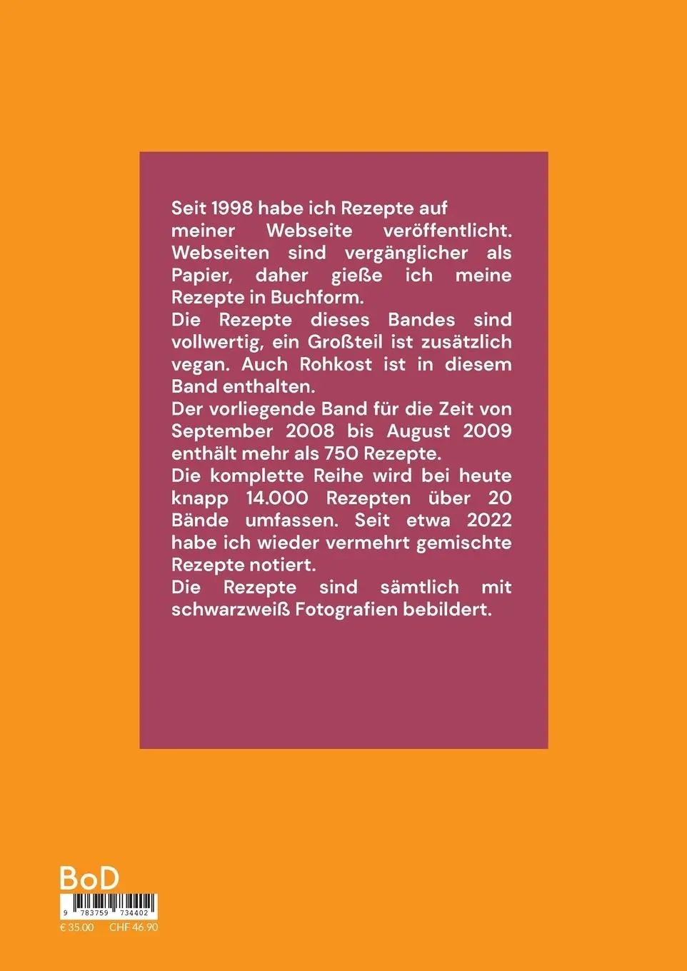 Rückseite: 9783759734402 | Meine Rezeptebibliothek 5 | September 2008 bis Juli 2009 | Wilkesmann