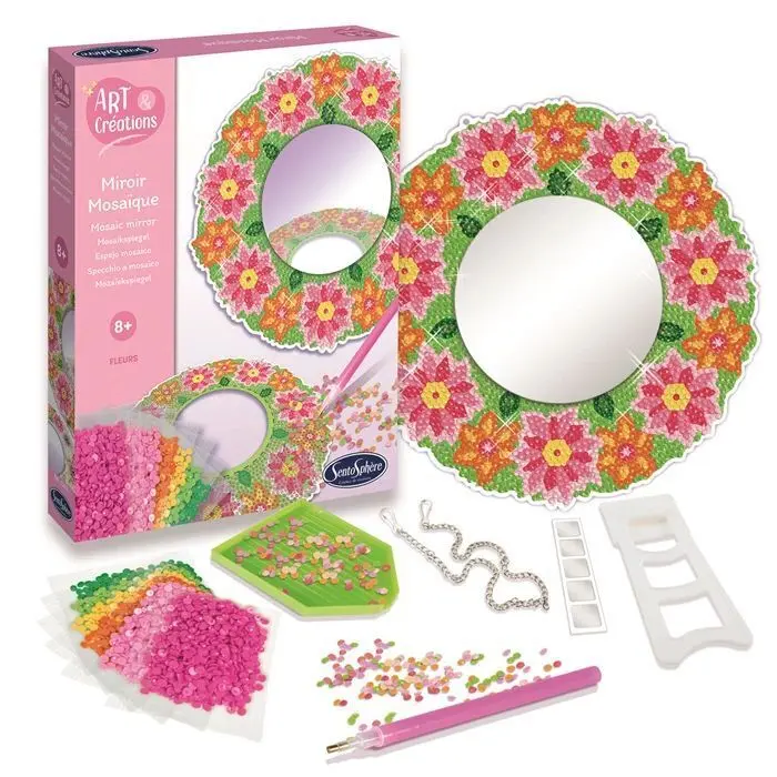 Bild: 3373910324502 | SENTOSPHÈRE - Strassstein-Spiegel Blumen | Kit (Bastelset) | Deutsch