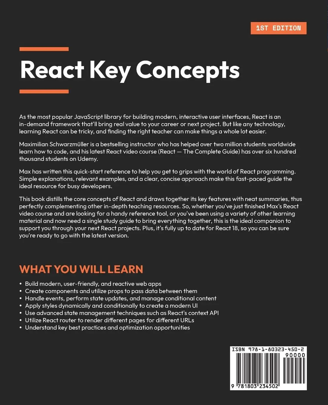 Rückseite: 9781803234502 | React Key Concepts | Maximilian Schwarzmüller | Taschenbuch | Englisch
