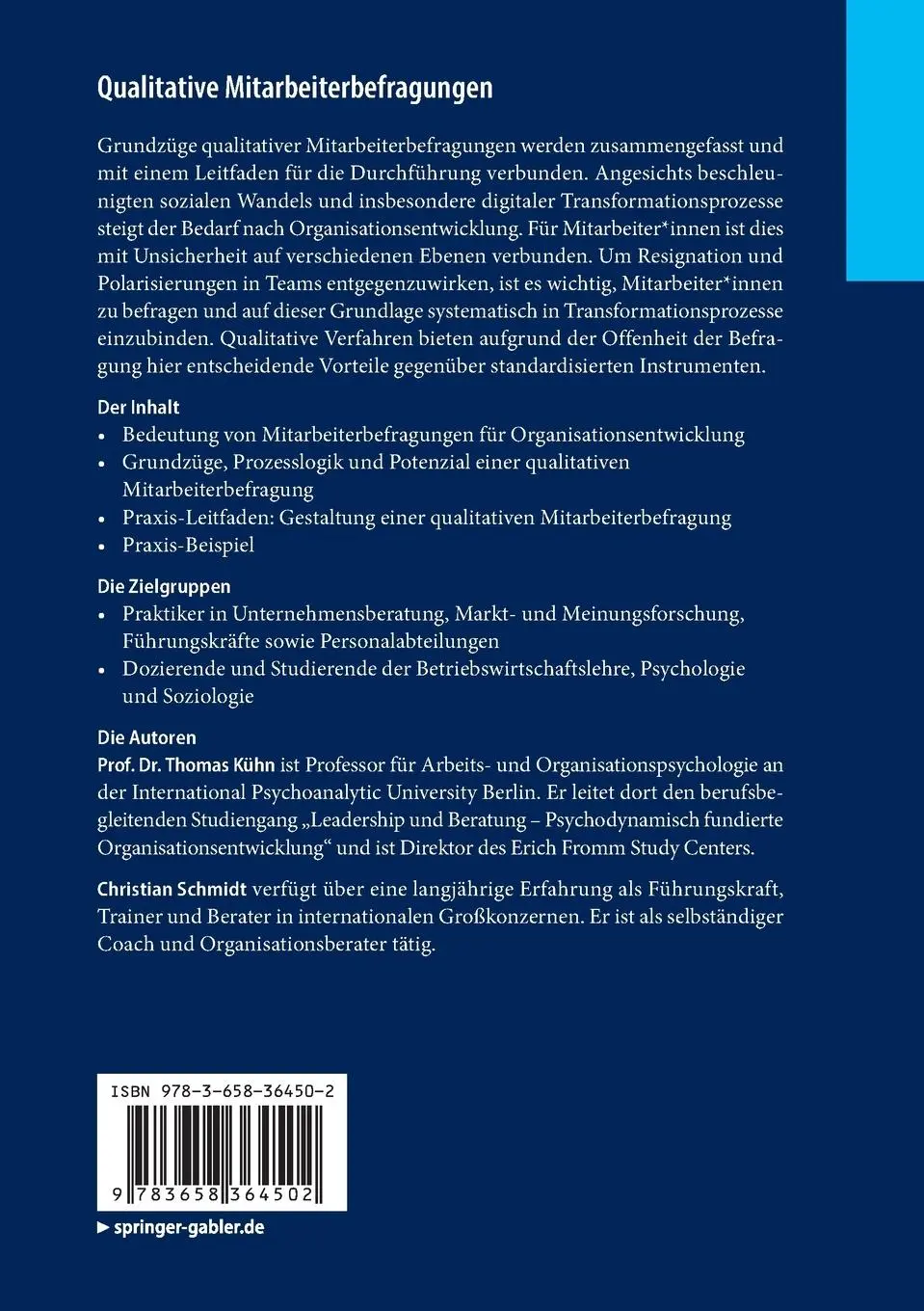 Rückseite: 9783658364502 | Qualitative Mitarbeiterbefragungen | Thomas Kühn (u. a.) | Taschenbuch