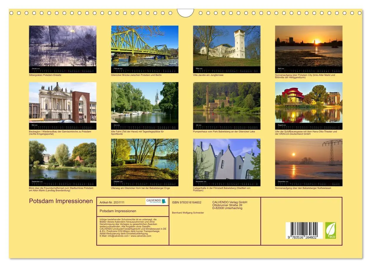 Bild: 9783516164602 | Potsdam Impressionen (Wandkalender 2026 DIN A3 quer), CALVENDO...