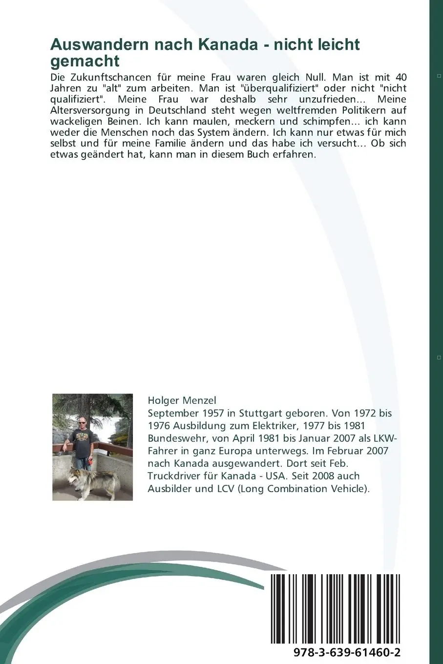 Rückseite: 9783639614602 | Auswandern nach Kanada - nicht leicht gemacht | Holger Menzel | Buch