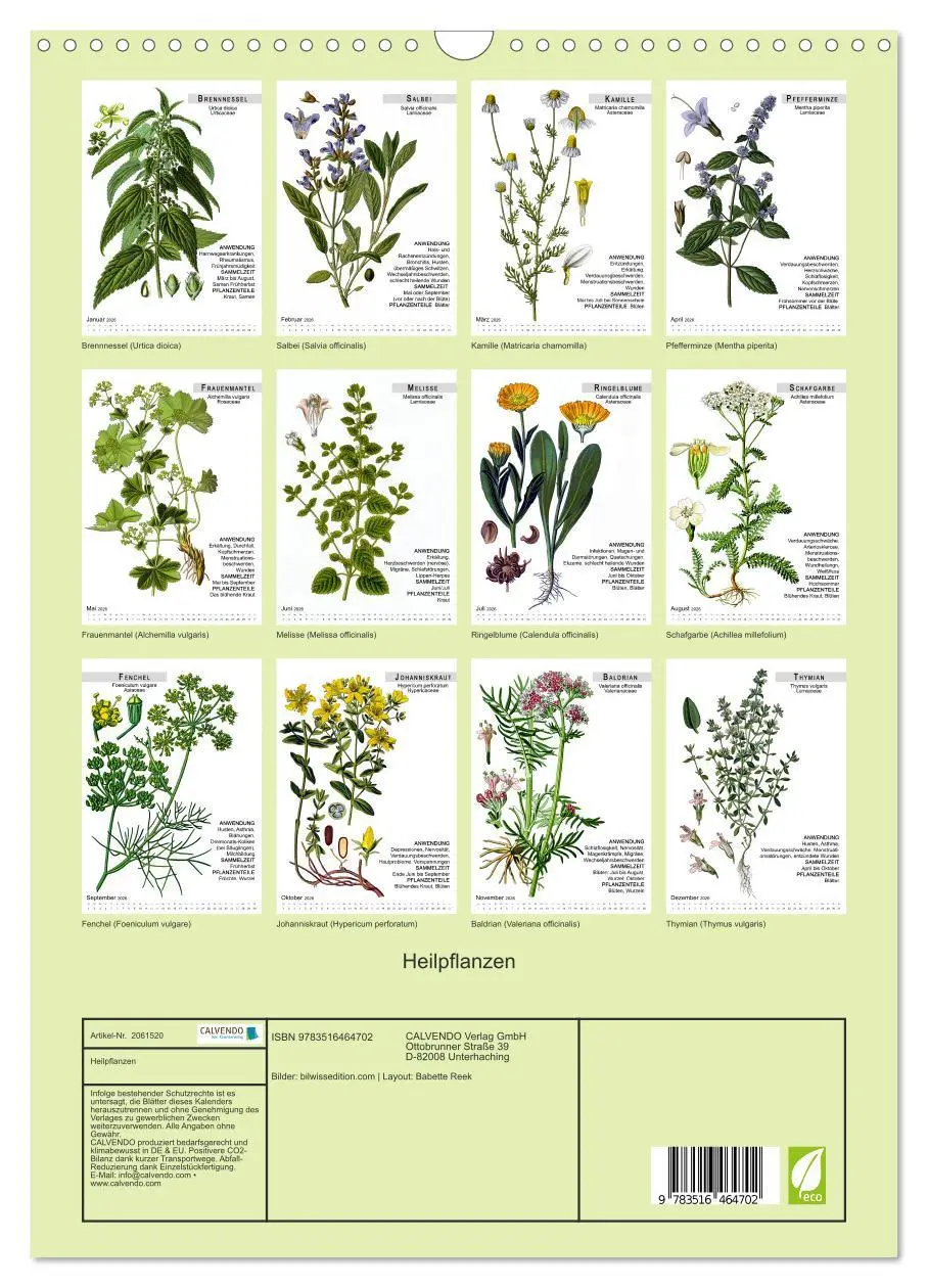 Bild: 9783516464702 | Heilpflanzen (Wandkalender 2026 DIN A3 hoch), CALVENDO Monatskalender