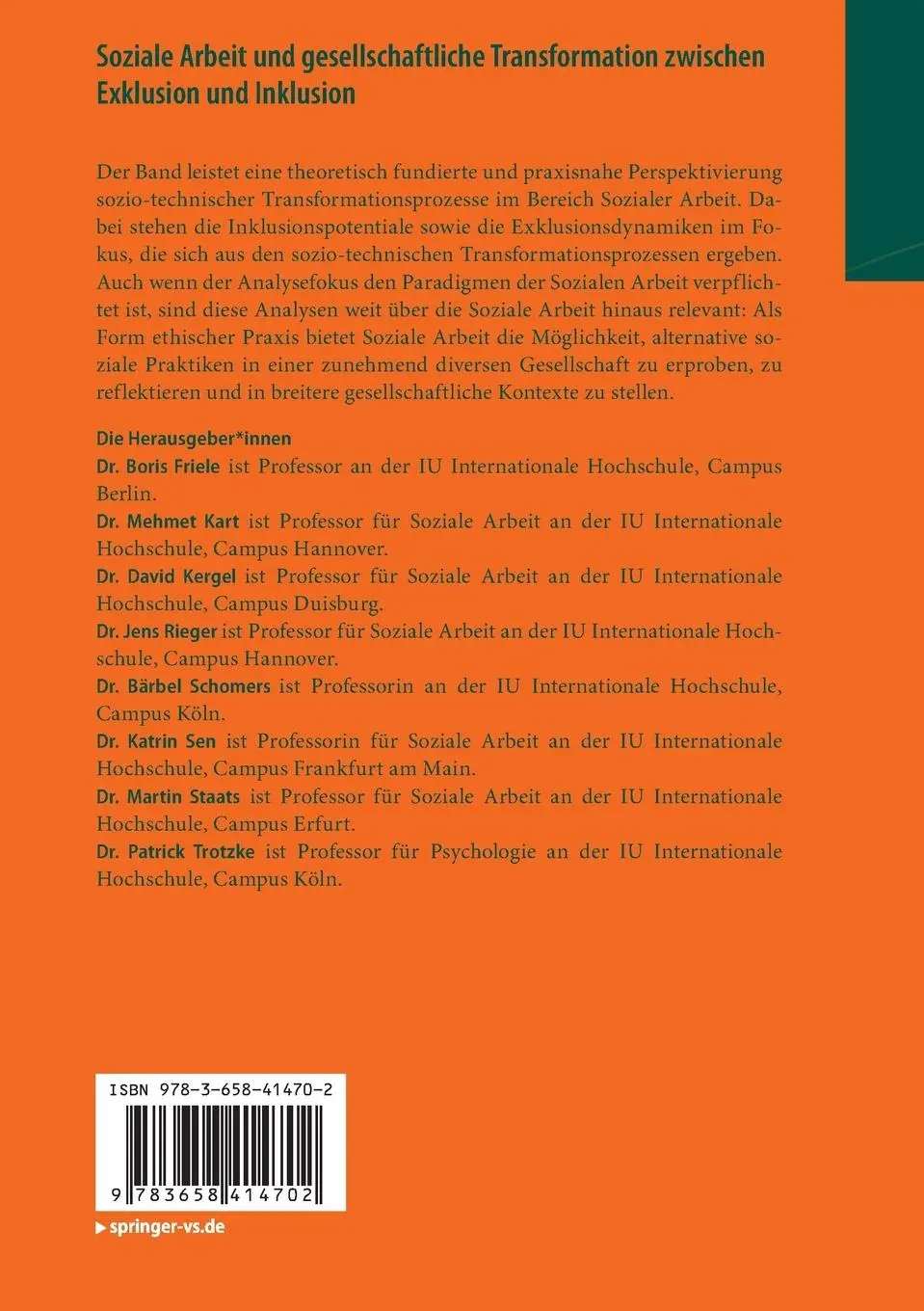 Rückseite: 9783658414702 | Soziale Arbeit und gesellschaftliche Transformation zwischen...