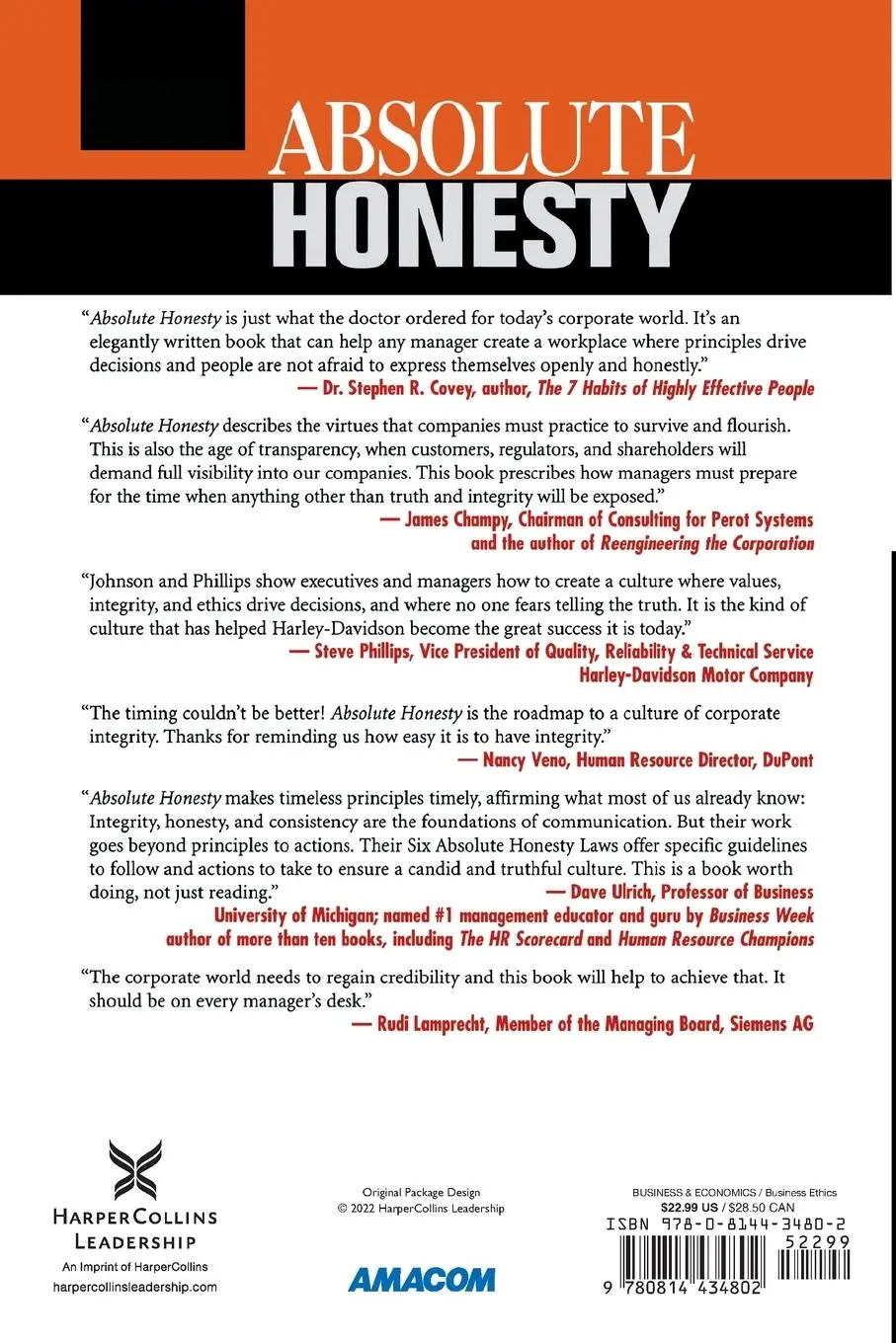 Rückseite: 9780814434802 | Absolute Honesty | Larry Johnson (u. a.) | Taschenbuch | Englisch