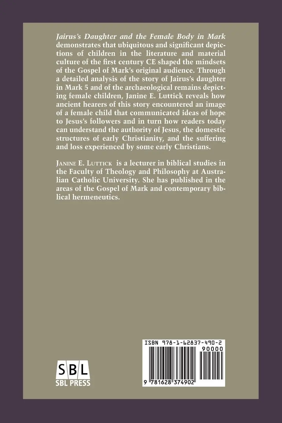 Rückseite: 9781628374902 | Jairus's Daughter and the Female Body in Mark | Janine E. Luttick