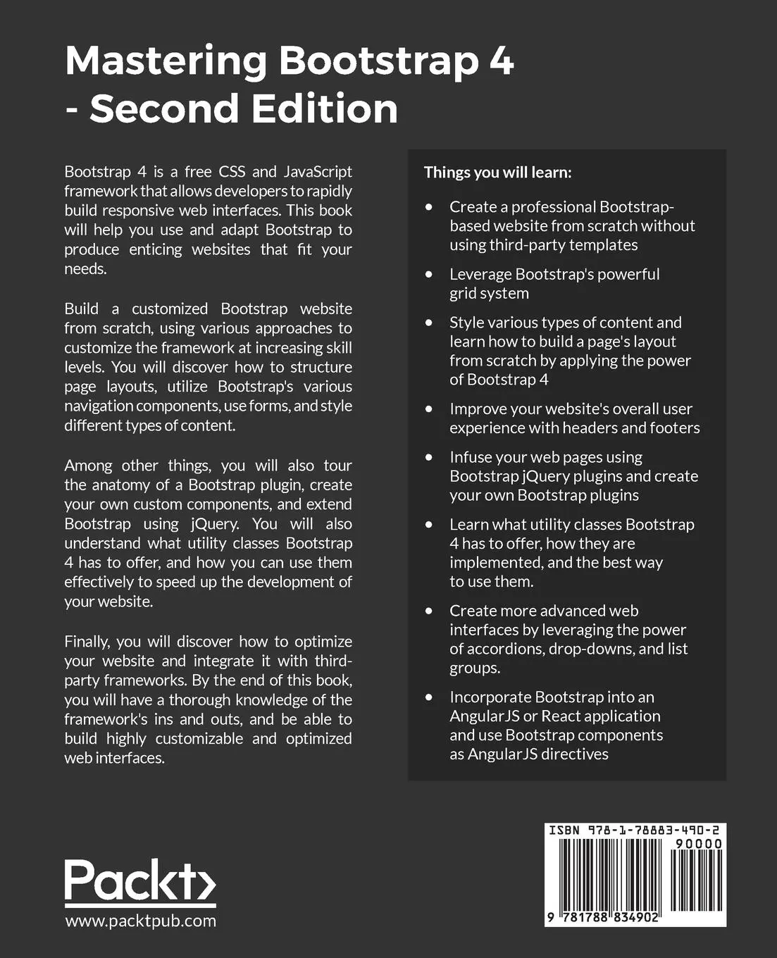Rückseite: 9781788834902 | Mastering Bootstrap 4 - Second Edition | Benjamin Jakobus (u. a.)