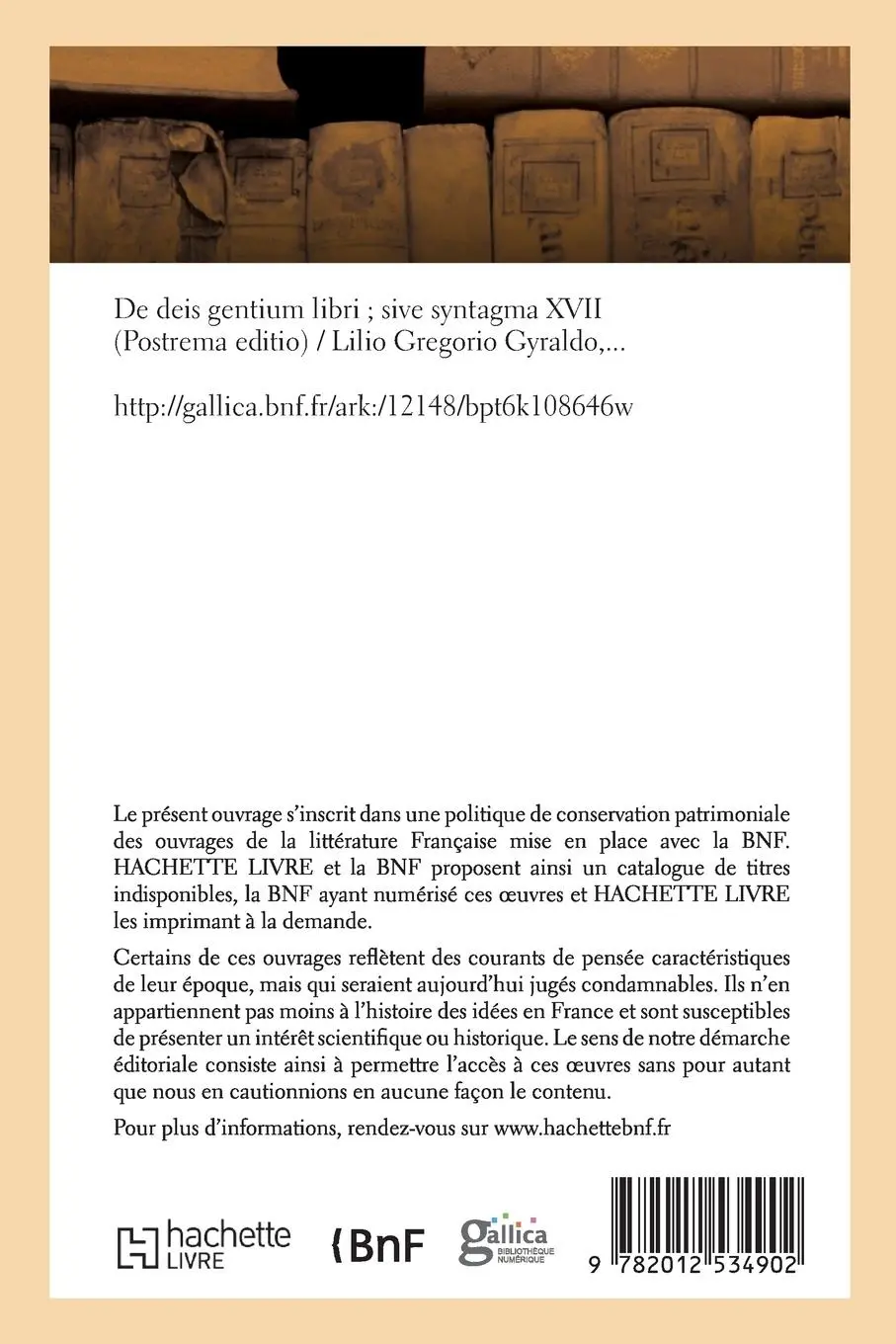 Rückseite: 9782012534902 | de Deis Gentium Libri Sive Syntagma XVII (Postrema Editio) (Éd.1565)
