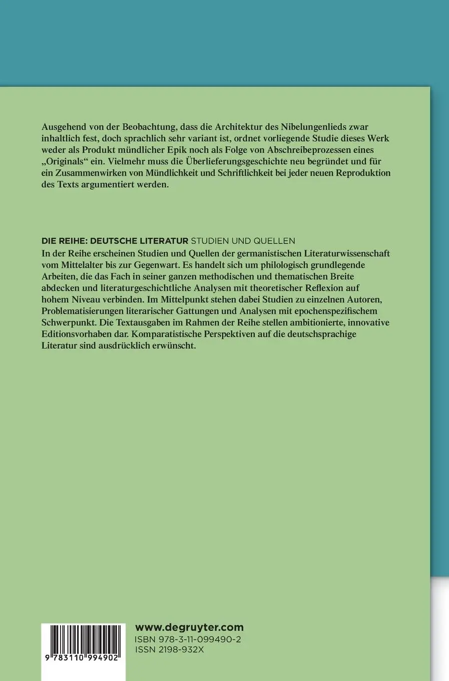 Rückseite: 9783110994902 | Varianz - die Nibelungenfragmente | Jan-Dirk Müller | Buch | XIII