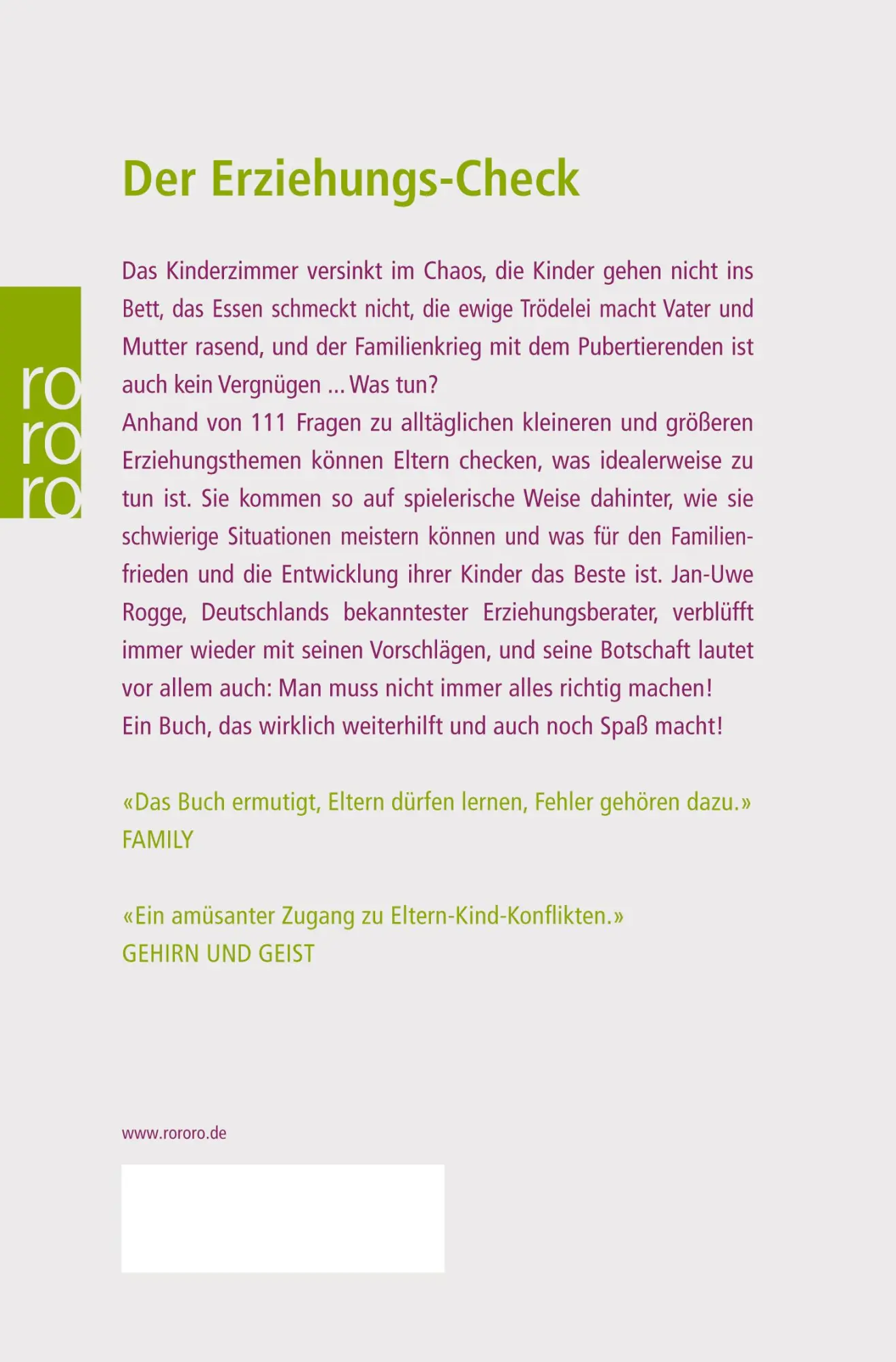 Rückseite: 9783499624902 | Erziehung | Die 111 häufigsten Fragen und Antworten | Jan-Uwe Rogge