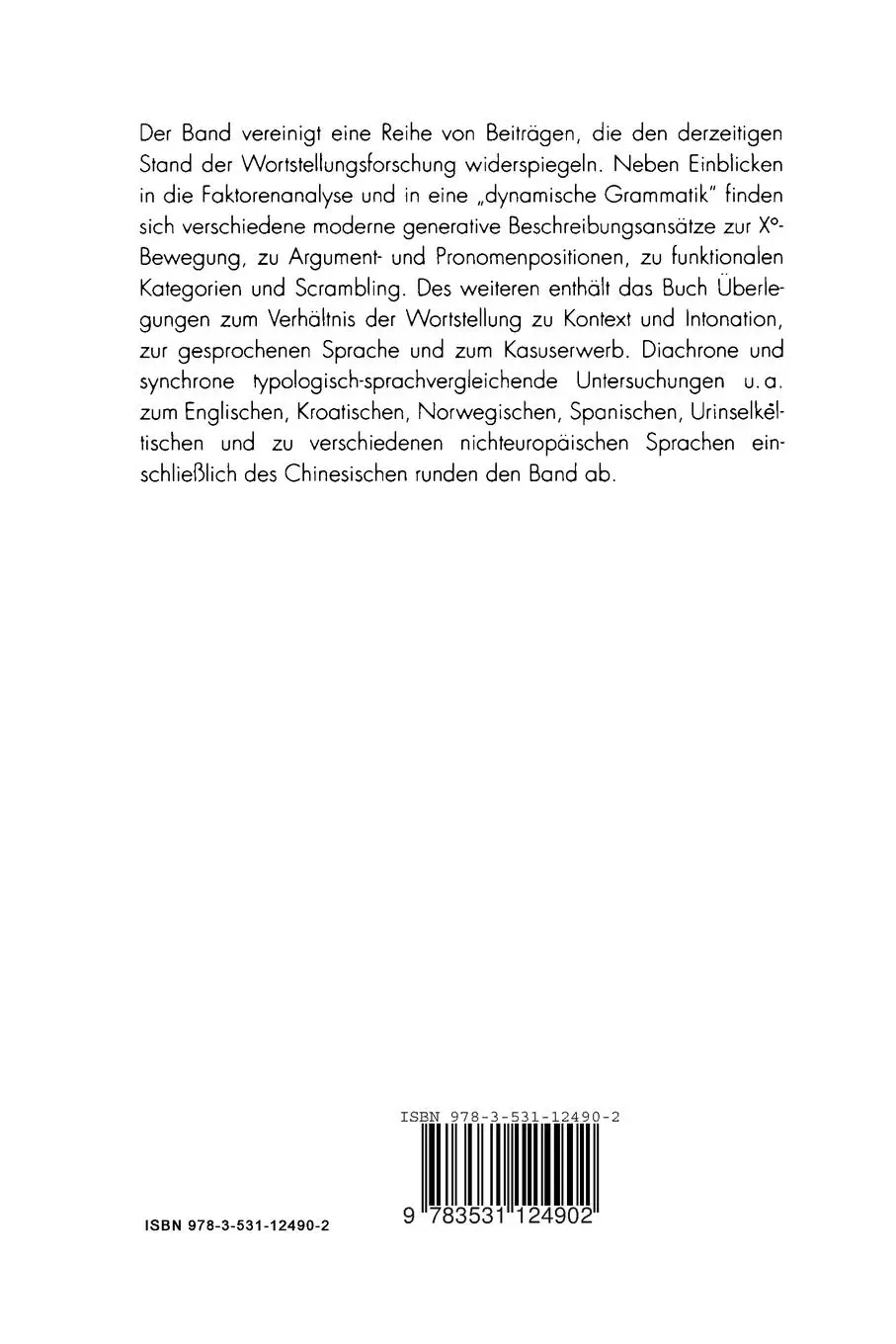 Rückseite: 9783531124902 | Was determiniert Wortstellungsvariation? | Brigitta Haftka | Buch