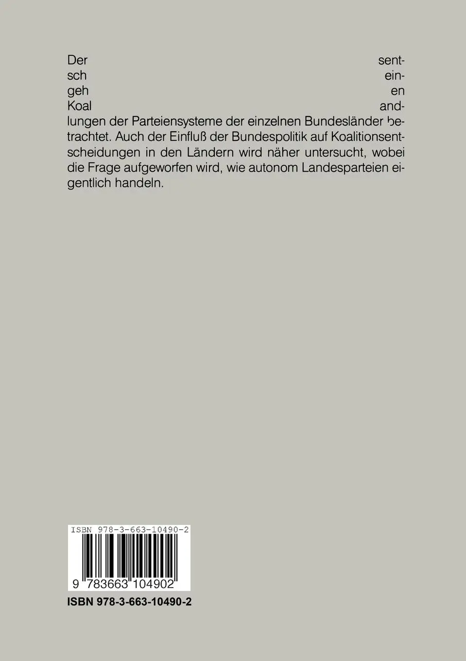 Rückseite: 9783663104902 | Koalitionsbildung in den deutschen Bundesländern | Uwe Jun | Buch