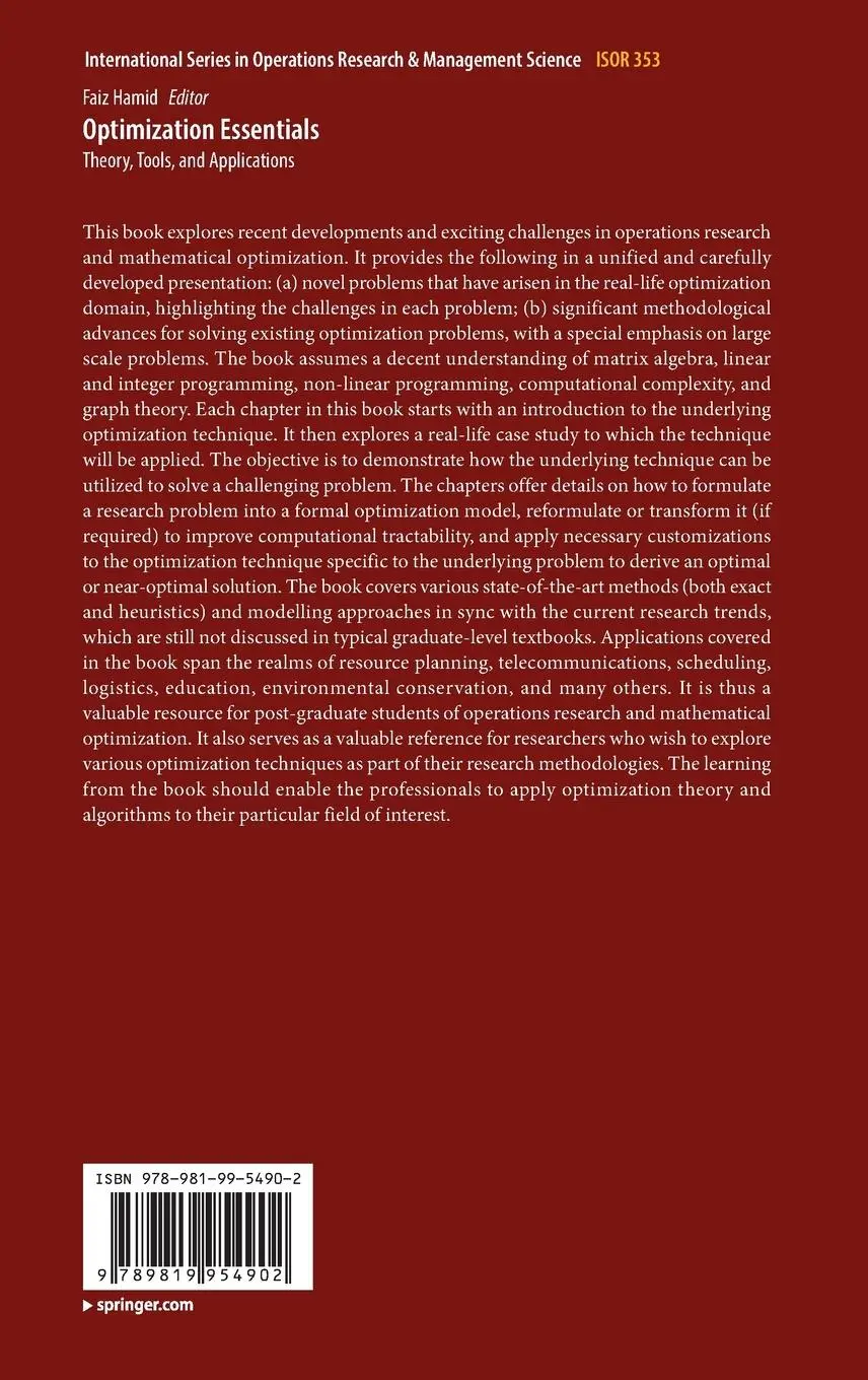 Rückseite: 9789819954902 | Optimization Essentials | Theory, Tools, and Applications | Faiz Hamid
