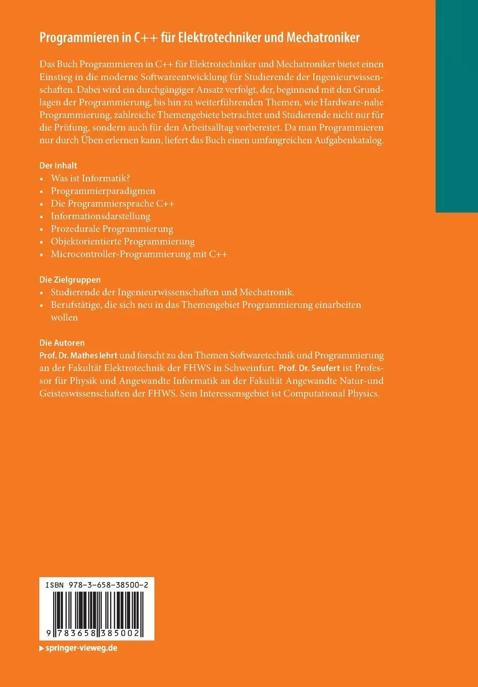 Rückseite: 9783658385002 | Programmieren in C++ für Elektrotechniker und Mechatroniker | Buch