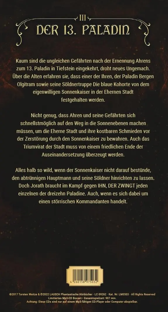 Rückseite: 9783989425002 | Die Eherne Stadt: Der 13. Paladin Band III | Torsten Weitze | Audio-CD