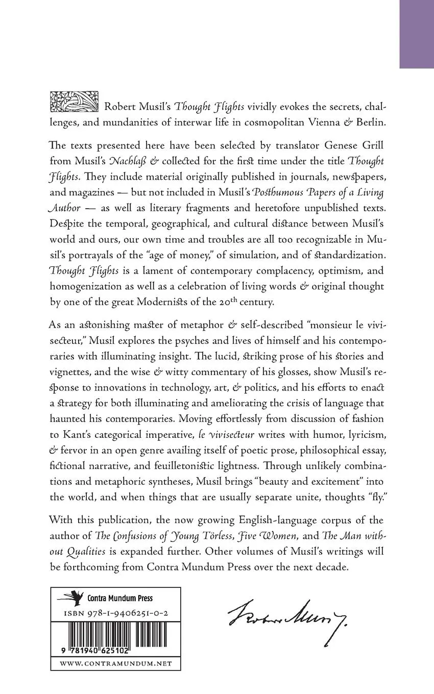 Rückseite: 9781940625102 | Thought Flights | Robert Musil | Taschenbuch | Englisch | 2015