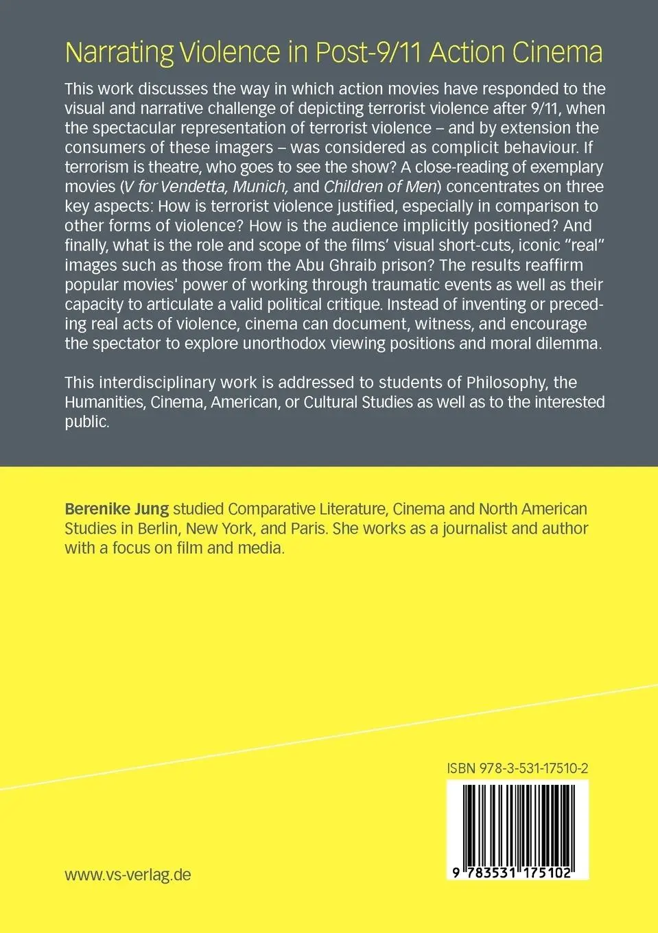 Rückseite: 9783531175102 | Narrating Violence in Post-9/11 Action Cinema | Berenike Jung | Buch